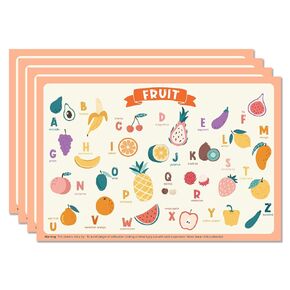 60 Pack Disposable Placemats for Baby & Toddle, 12" x 18" Restaurant Table Mats, Sticky Kids Placemat for Picnic Table, Party, Travel, Fruit Alphabet Theme