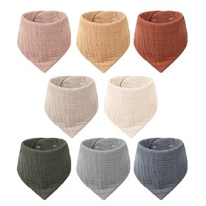 Konssy Muslin Baby Bibs 8 Pack Bandana Drool 100% Cotton for Unisex Baby, Solid Colors Set Teething and Drooling