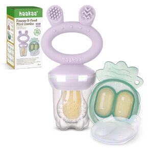 Haakaa Baby Fruit Food Feeder & Mini Freezer Nibble Tray Combo, Breastmilk Popsicle Molds for Cooling Relief, BPA Free Silicone Feeder for Safe Infant Self Feeding, 4 Month+ (Pea Green)
