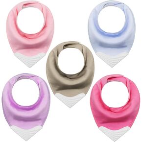 Giftty Teething Bibs Baby Bandana Drool Bib Sets with BPA-Free Silicone Teether(American Flag), Adjustable Snap Suit for Baby Girls 3~36 months (Pure Color)