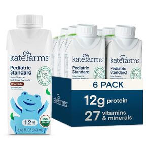 KATE FARMS Organic Pediatric 1.2 Sole-Source Vanilla Nutrition Shake, 12g protein, 27 Vitamins and Minerals, High Calorie Meal Replacement, Gluten Free, 8.45 oz (12 pack)