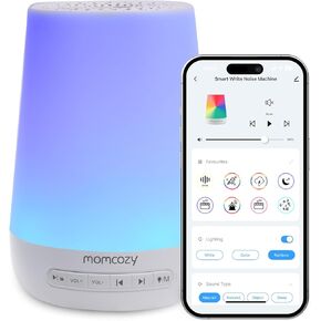 Baby Sound Machine, Momcozy White Noise Machine for Baby Sleeping with Night Light, Toddler Sleep Trainer 34 Soothing Sleep Sounds, Timer, App Remote Control, Personal Sleep Routine Alarm Clock(Blue)