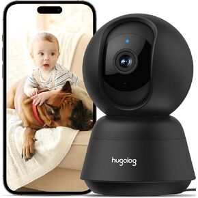 Hugolog 3K 5MP Indoor Pan/Tilt Security Camera with Auto-Focus,Ideal for Baby Monitor/Pet Camera/Home Security,Starlight Color Night Vision,Human/Pet AI,Noise Reduction,US Cloud,Works with Alexa