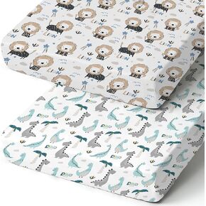 Pack n Play Sheets, BROLEX 2 Pack Mini Crib Sheets,Stretchy Portable Fitted Playard Sheet Set, Convertible Playard Mattress Cover,Ultra Soft Breathable Material,Elephant Whale