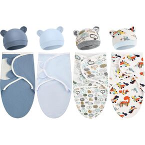 Buryeah 4 Pack Preemie Swaddle Blanket Wrap Set with Hat for Baby Boys Girls 3-7 Lbs Preemie Newborn Clothes Sleepers Cap (Gray,Star) in Saudi Arabia