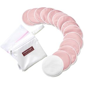 Momcozy Reusable Breast Pads, Innovative Use of Absorbent Fabric & 3-layer Washable Nursing Pads, Ultra-thin Design, Invisible, Fast Absorption, Leak-poof, 6 Pack + Dry & Wet Separation Bag + Wash Bag
