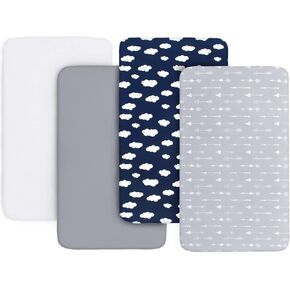 4-Pack Fitted Crib Sheets for Boys and Girls - Breathable, Soft Microfiber Baby Sheets in Grey, Navy and White
