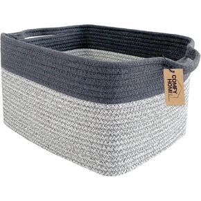 COMFY-HOMI Cotton Rope Woven Basket with Handles for Shelves,Toys,Book, Cloth Storage Baskets for Organizing-13.5" x 11" x 9.5" Toy Decorative Organizer for Living Room, Bathroom （White/Brown）
