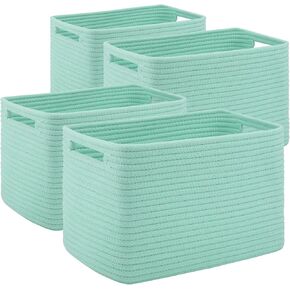 4 Pack Storage Baskets for Organizing Toys, Towels, and Clothes, Woven Basket for Shelves, Sturdy Nursery Cube Bins for Storage, 13''L x9''W x7.8''H, Pink