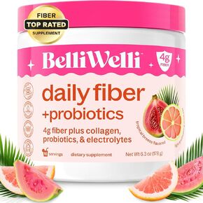 Daily Fiber Supplement Powder with Collagen, Probiotics & Electrolytes | Supports Digestive Health, Gut Balance & Debloating | Peach Mango | 16 Servings