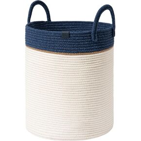 LA JOLIE MUSE Woven Basket Rope Storage Baskets - Large Cotton Organizer 16 x 14 x 14 Inches, Basket for Baby Blanket, Kids Toy Nursery Laundry Basket