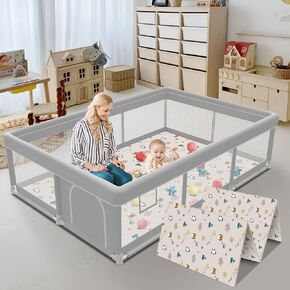 Baby Playpen with Mat, 50x50 Inch Playpen with Mat Waterproof for Babies and Toddlers Play Pen Playards Safety Gate Fence Active Center Indoor