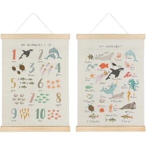 Qvapt Ocean Animals Alphabet Wood Poster Hanger 16×24,Sea Animal Abc Poster Hanger Frame,Abc Wall Decor,Animal Poster Kids Room,Sea Animals Classroom Posters With Hanger,Set Of 2