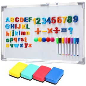 Magnetic Alphabet Letters and Number Board Kit with 16x24 Whiteboard, 156 Letters Numbers, 30 Magnets, 16 Markers, 4 Whiteboard Erasers for Christmas Teaching Birthday Gift, Classroom School