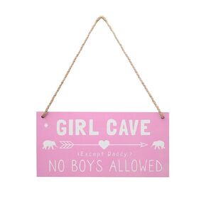 Girl Cave Sign Girls Bedroom Decorations, Hanging Wooden Door Sign for Teen Girl Kids Bedroom Living Room Wall Decor, No Boys Allowed Sign