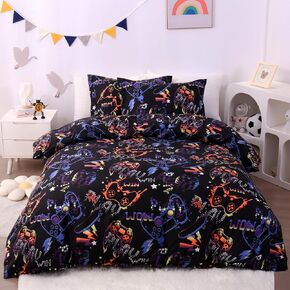 JSD Dinosaur Kids Duvet Cover Set Twin Size, 2 Piece Soft Printed Microfiber Bedding Comforter Cover with Pillow Sham Zipper Closure
