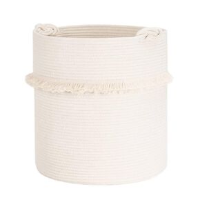 CherryNow Small Woven Storage Baskets Cotton Rope Decorative Hamper for Diaper, Blankets, Magazine and Keys, Cute Tassel Nursery Decor - Home Storage Container – 9.5'' x 7'' Off-white
