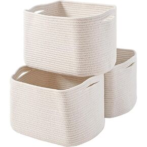 Storage Basket for Organizing | 15"x11"x9.5" Woven Baskets for Storage| Cotton Rope Storage Basket for Books | Baby Organizing Baskets | Cotton Rope Baskets for Storage |Toy Storage Basket (3 Packs)