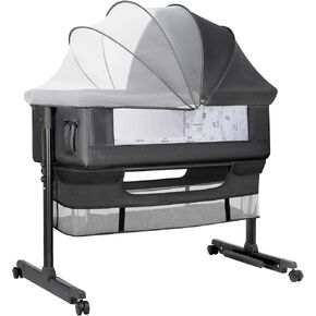 Baby Bassinet, Baby Basinet Bedside Sleeper, Easy to Fold Portable Crib Side Bassinet 2024new Style Girl/boy bassinets (Dark Gray)
