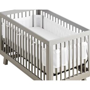 BreathableBaby Breathable Mesh Liner for Full-Size Cribs, Deluxe 4mm Mesh, White Ruffle (Size 4FS Covers 3 or 4 Sides)