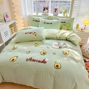 MorroMorn Cotton Duvet Cover Queen Size, Peach Pink Bed Set 3D Embroidery Bedding Sets All Seasons, Chenille Embroidered Comforter Covers Blanket for Girls Kids Teen (Ice Cream Cones, Full/Queen)