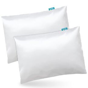 Biloban Organic Cotton 2 Pack Kids Toddler Pillowcase for Children Toddler Pillows 13"x 18" or 14"x19", Envelope Travel Toddler Pillow Cover Case (Pink Print)