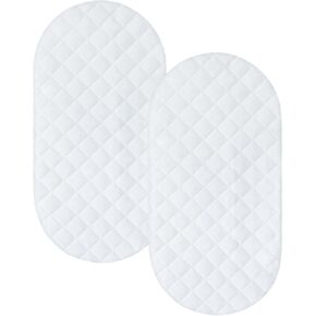 Bassinet Mattress Pad Cover 2 Pack Quilted Bassinet Mattress Protector Waterproof Bassinet Sheets (32"x17") for Boys & Girls, Fit for Hourglass/Oval Bassinet Mattress, White