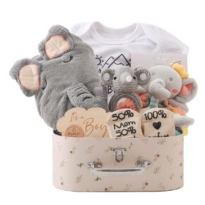 bopoobo Baby Shower Gifts for Boys,New Born Baby Gifts for Boys,Unique Baby Gifts Basket Essential Stuff,Gender Reveal Gifts,Onesie,Blanket,Rattle, Lovey,Socks,Gift Card,Decision Coins,Milestone