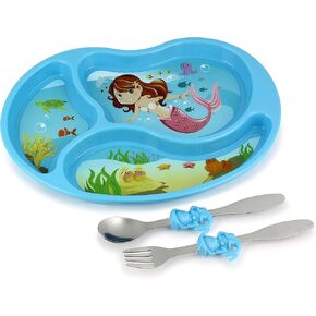 KidsFunwares Me Time PP Dinnerware Set (Mermaid) – 3-Piece Set for Kids and Toddlers – Plate, Fork and Spoon that Children Love - Sparks your Child's Imagination and Teaches Portion Control