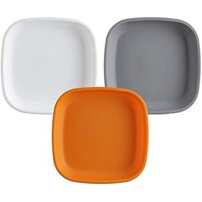 Re-Play Made in USA 7" Toddler Plates, Set of 3 Without Lid - 22 Oz. Deep-Walled and Stackable Plastic Plates, Dishwasher and Microwave Safe - 7.37" x 7.37" x 1.25" Kids Plates, True Blue