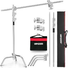 Stainless Steel Heavy Duty C-Stand with Boom Arm,10.8ft/330cm Adjustable Photography Stand with 4.2ft/128cm Holding Arm,2 Grip Head,Sandbag,Storage Bag for Studio Monolight, Softbox, Reflector