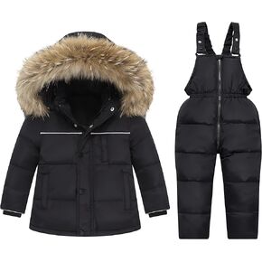 nilikastta Toddler Girls Snowsuit Winter Clothes Baby Girl Down Jacket Kids Hooded Fur Coat + Ski Bib Pants Snow Outfits