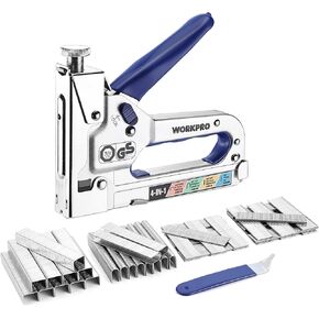 WORKPRO 4-in-1 Staple Gun, Manual Brad Nailer with 2000 Counts Staples, Upholstery Stapler Nail Gun for Fixing Material, Decoration, Carpentry, Furniture, Doors and Windows