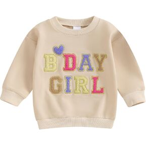 Toddler Baby Girl Birthday Outfit Letter Pullover Sweatshirt Long Sleeve T-Shirt Tops Spring Fall Clothes
