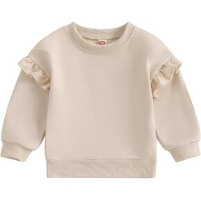 Amiblvowa Toddler Baby Girl Ruffle Sweatshirt Solid Color Crewneck Long Sleeve Pullover Tops Little Kids Fall Winter Clothes