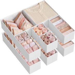 SONGMICS Drawer Organizer, Dresser Drawer Organizers, Set of 12, Foldable Fabric Storage Bins for Socks, Underwear, Bras, Ties, Scarves, Dove Gray URDZ006G02
