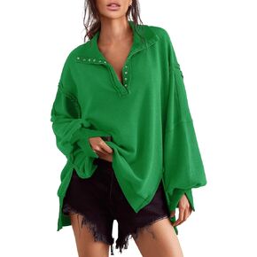 Oversized Sweatshirts for Women Button Down Long Sleeve Henley Pullover Tunic Tops S-2xl