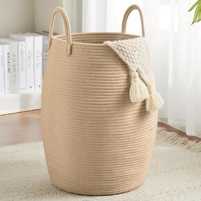 Extra Large Laundry Hamper Basket 105L Woven Blanket Basket, Brown & Black | Tall Clothes Hamper, Rope Wicker Laundry Basket, Storage Basket for Toys, Dirty Cothes in Bedroom, Living Room Organizer in Kuwait