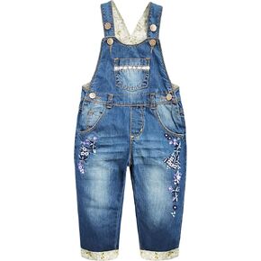 KIDSCOOL SPACE Baby Little Kids Cute Denim Embroidered Fashion Jean Overalls