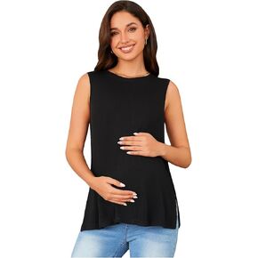 OYOANGLE Women's Maternity Casual Sleeveless Sleep Shirts Split Hem T-Shirt Pregnancy Tank Top