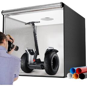 Takerers Photo Studio Light Box,39x39 Inch/100x100cm 210 LED Professional Photo Background Shooting Tent with 3 Stepless Dimming Light Panel, Lightbox with 5 Color Backdrops for Product Photography