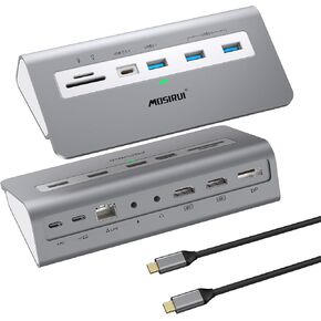 USB C Docking StationTriple Display,14-in-1 USB C Hub Adapter with Dual 4K HDMI/DisplayPort,10Gbps USB A/C 3.1,2 USB 3.0,100W PD,USB C Laptop Dock Dual Monitor for Dell/HP/Windows/Mac