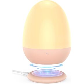 JolyWell Baby Night Light for Kid, Portable Egg Nightlight with Stable Charging Pad, Touch Nursery Night Lamp for Breastfeeding, Toddler Night Light for Bedroom, Timer Setting, ABS+PC, White-2
