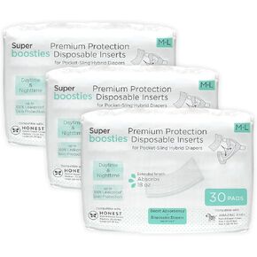 Overnight Diaper Leak Stopper, Super Boosties Disposable Inserts, Use with Pampers Sizes 2-6, Honest Hybrid Diaper Cover Sz Small, Amazing Baby Cover Sz 2, Pocket-Sling Compatible, 4.3x11 in, 96 count