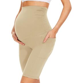 QGGQDD شورت للحوامل فوق البطن مع جيوب - 8 بوصات أسود عالي الخصر للتمرين أثناء الحمل للنساء in Kuwait