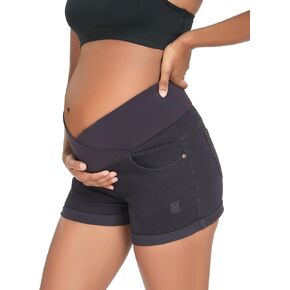 HOFISH المرأة الأمومة الجينز السراويل الضيقة بسط السراويل للحمل رمادي داكن XL