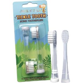 Jack N' Jill Tickle Tooth Toddler Electric Toothbrush with Replacement Head - Gentle Cleaning, Made for Tiny Teeth, LED Inspection Light, for Babies & Kids, Extra Soft Bristles - (1 Pack)
