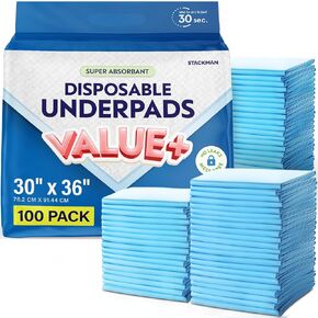 Toddler Mattress Incontinence Bed Pads Liners 30" x 36" 100-Pack Max Absorbency, Leakproof Quick Drying Bed Protectors