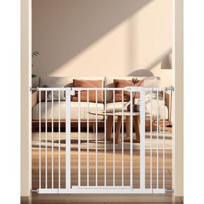 keny 29"-42.5" Baby Gate for Stairs, Auto Close Safety Dog Gate, Pressure Mounted Easy Walk Through Pet Gate for Doorways, Durable Safety Stair Gate, 30" Tall, White