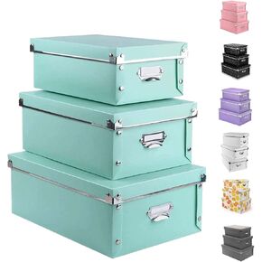 XUCHUN File Storage Boxes, Foldable Storage Bins with Lid 3 in 1 Set, Press-Stud Fastening, Moisture-Proof, Space Saving Storage, Storage Box for Photoes, Files, Closets